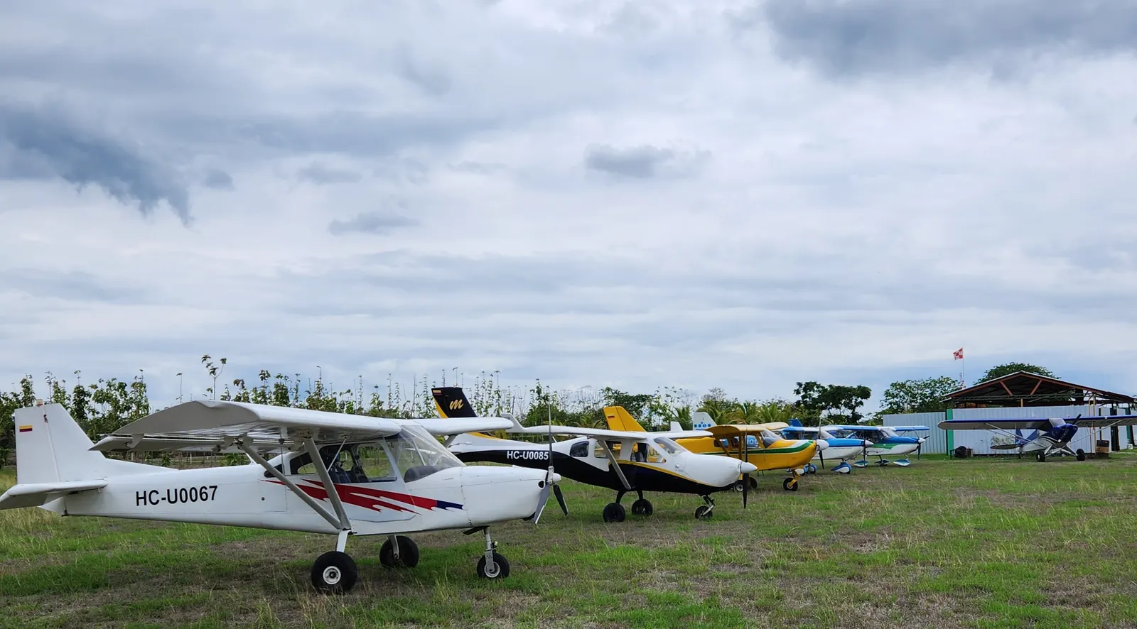 Aviones del club alineados sobre el césped